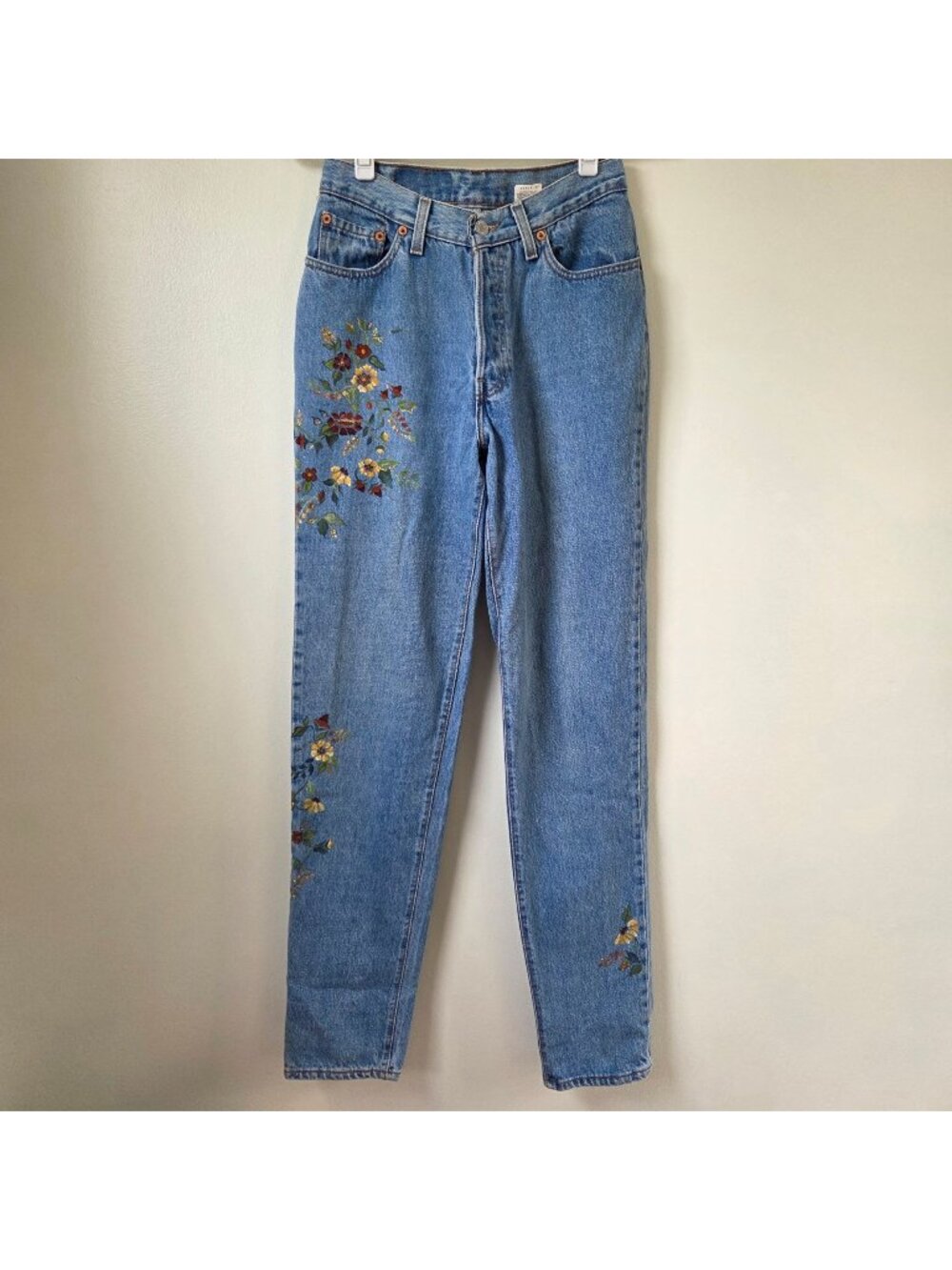 Vintage Levi's 18501 Hand Painted OOAK Custom Floral 90's Jeans Size 9 LONG